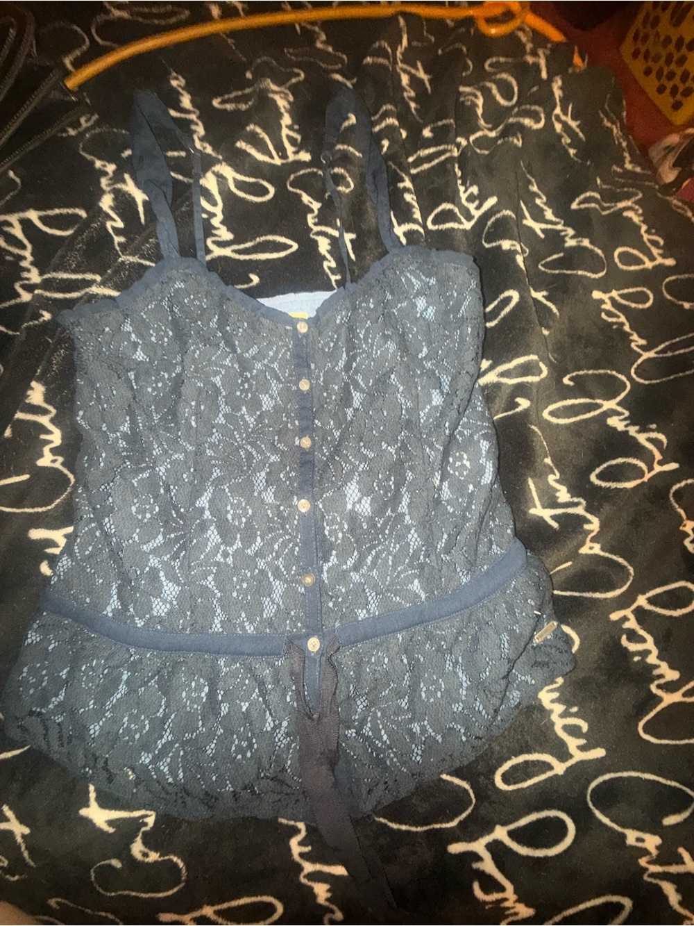 Hollister Navy Lace Button-Front Camisole with Adjustable Straps
